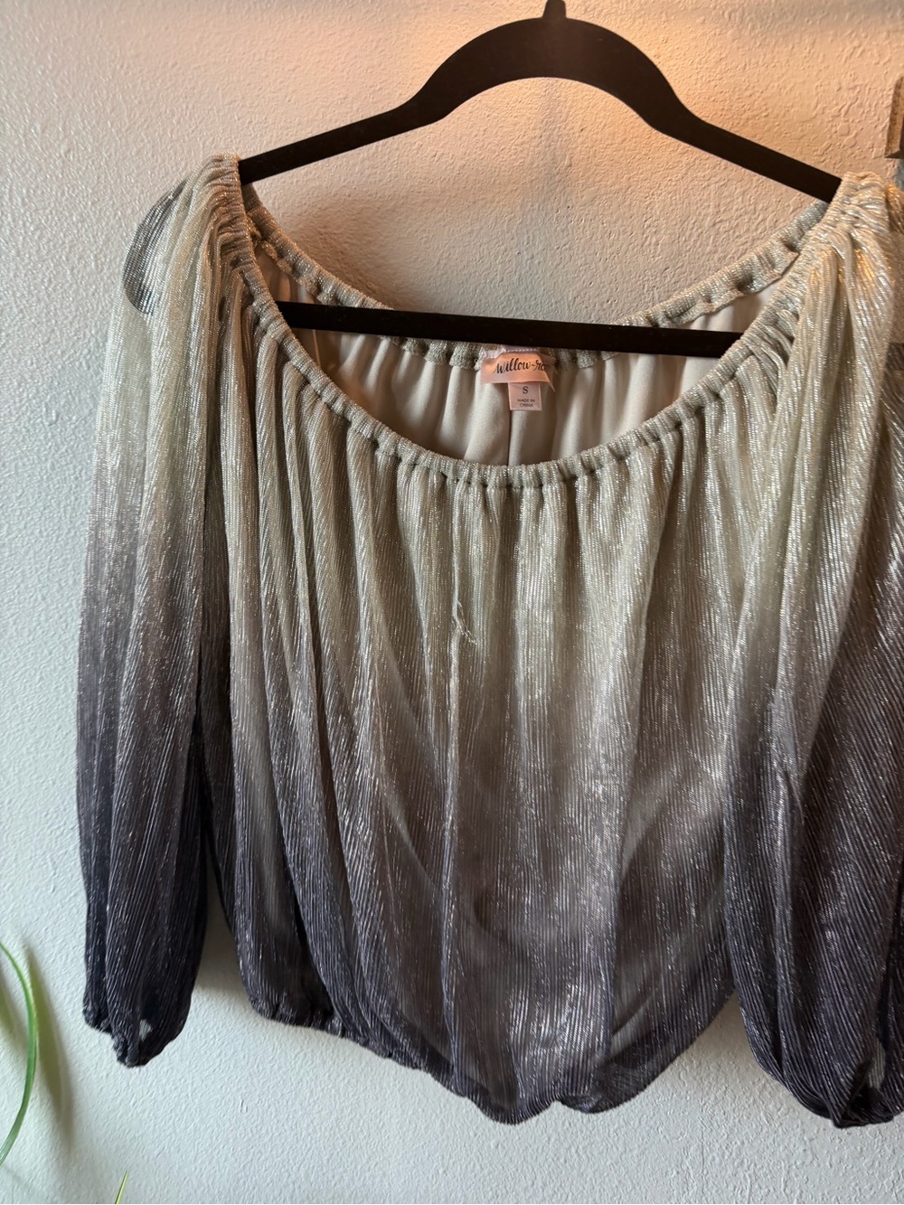 Metallic Ombre Peasant Blouse in Silver and Charcoal